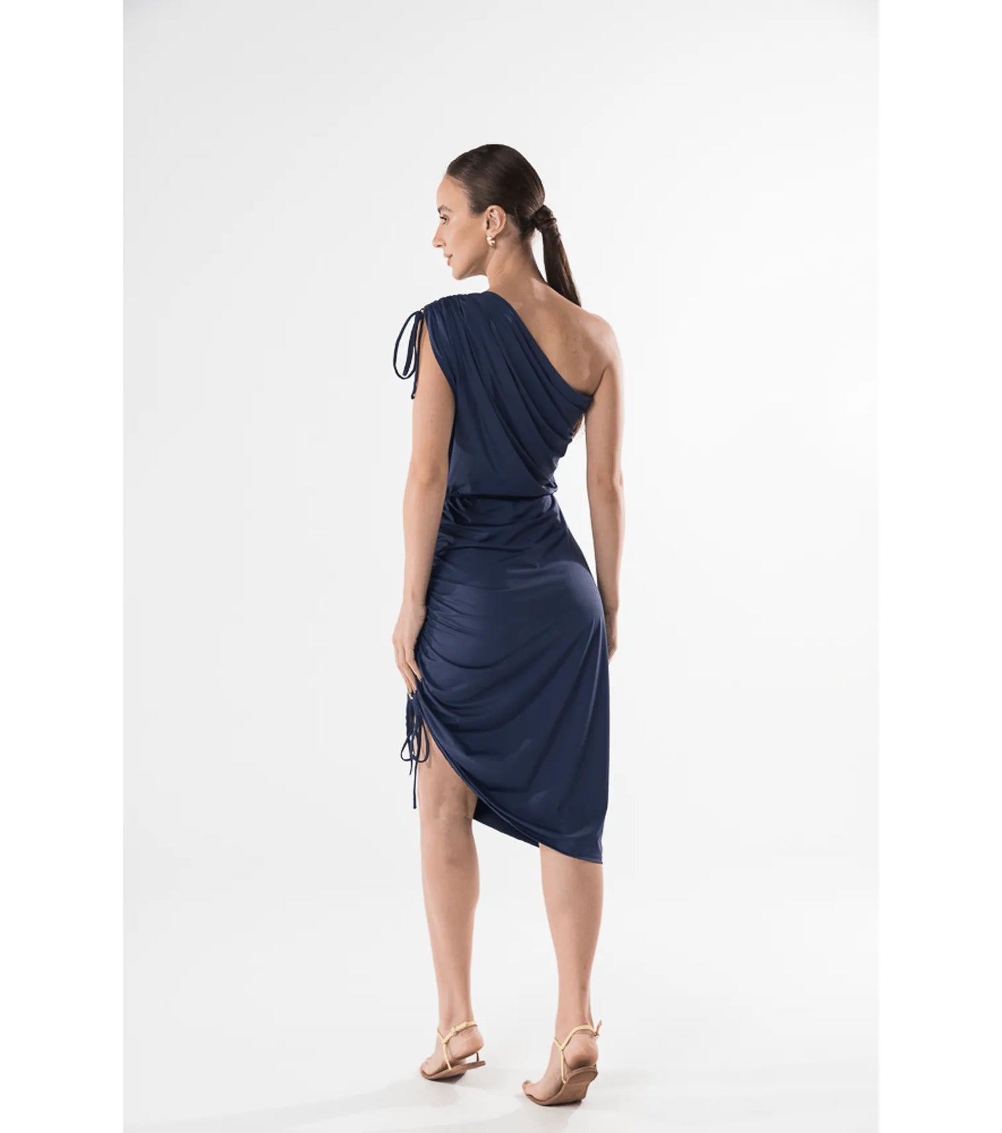 Abito midi drappo blu navy