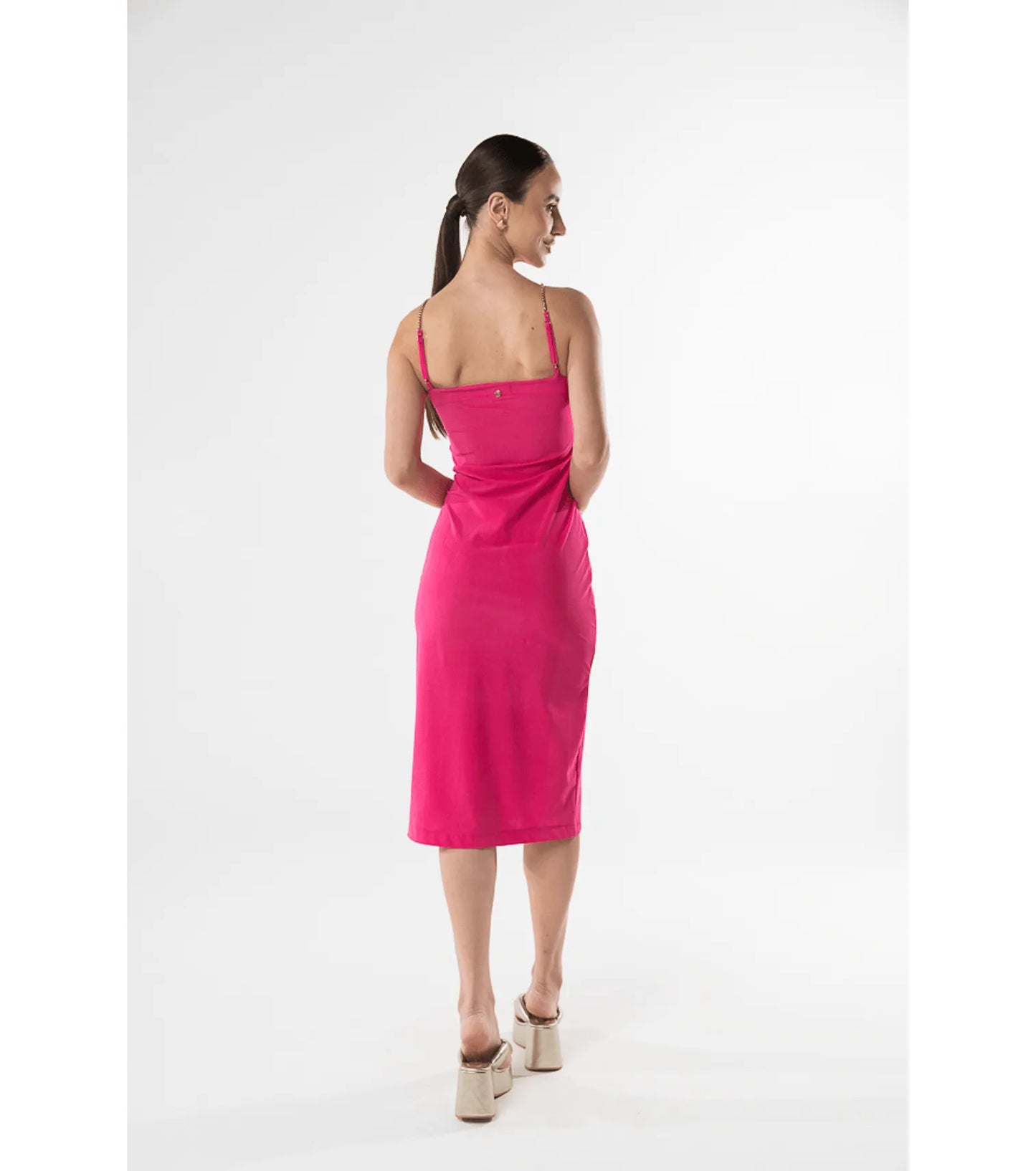 Abito midi rosa spalline incrociato