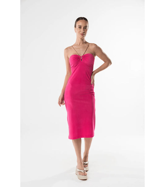 Abito midi rosa spalline incrociato